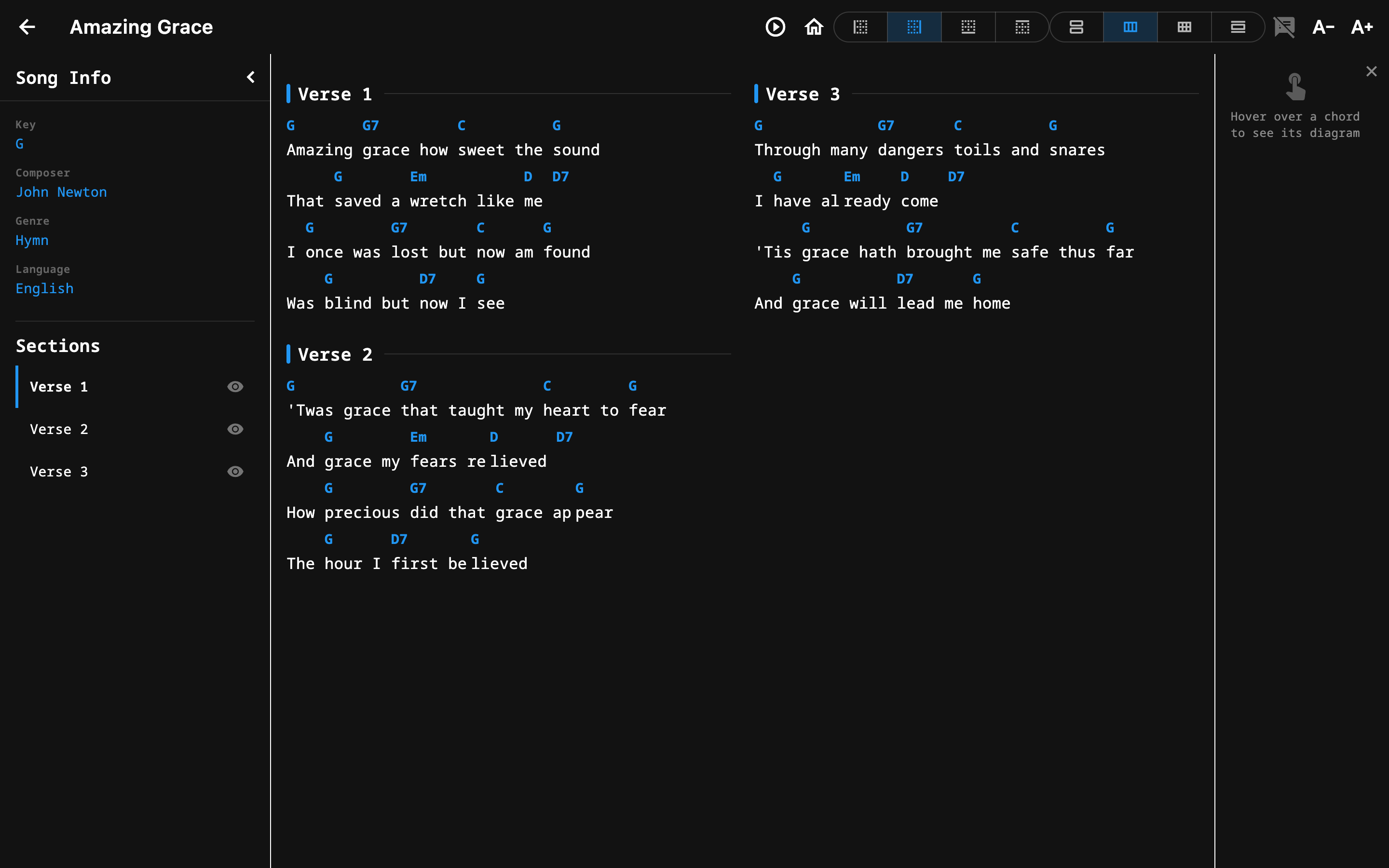 Song viewer — dark